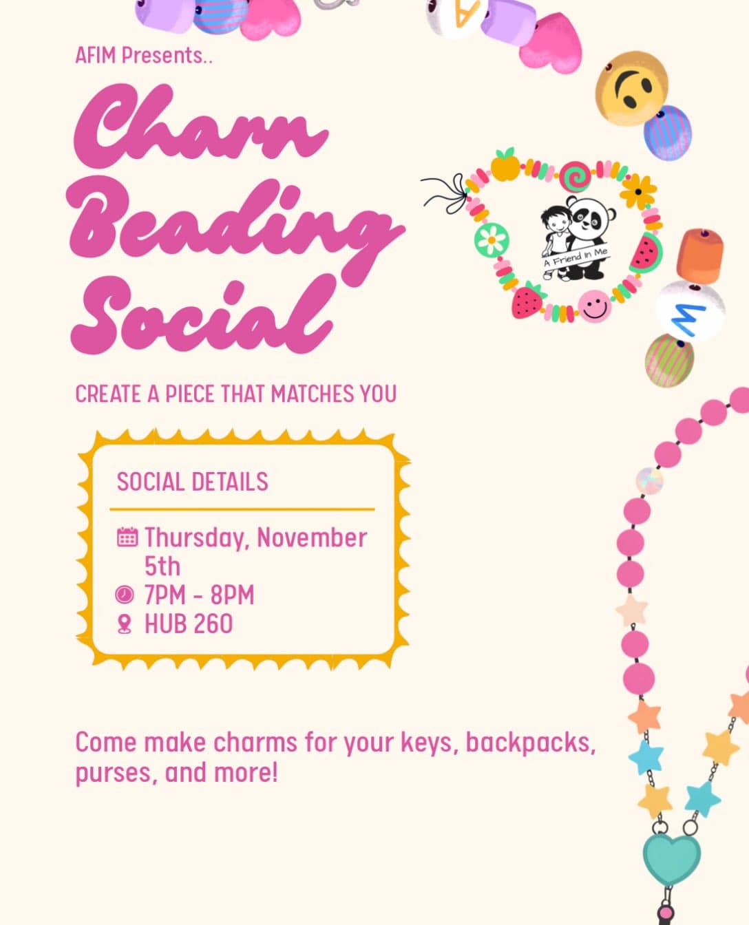 Flyer for Charm Beading Social