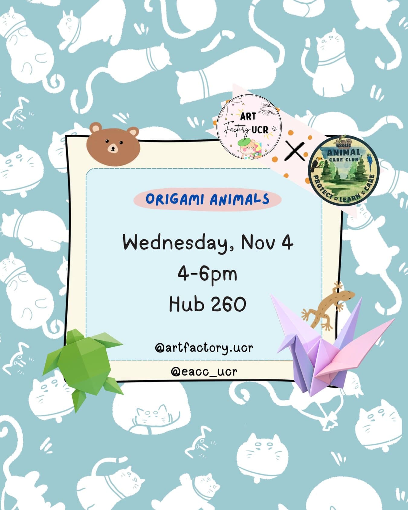 Flyer for Origami Animals with Exotic Animal Care Club