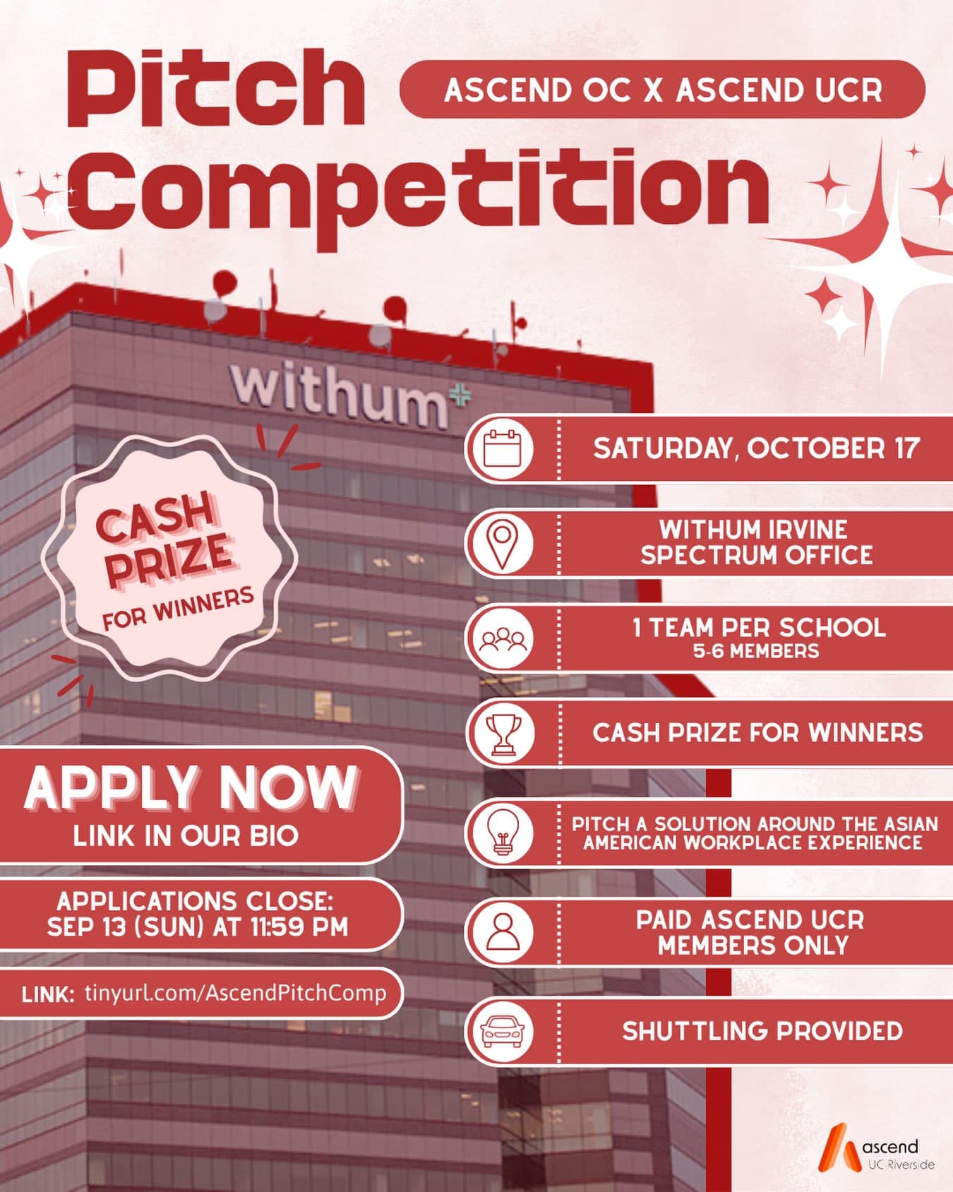Flyer for Ascend OC x Ascend UCR Pitch Competition