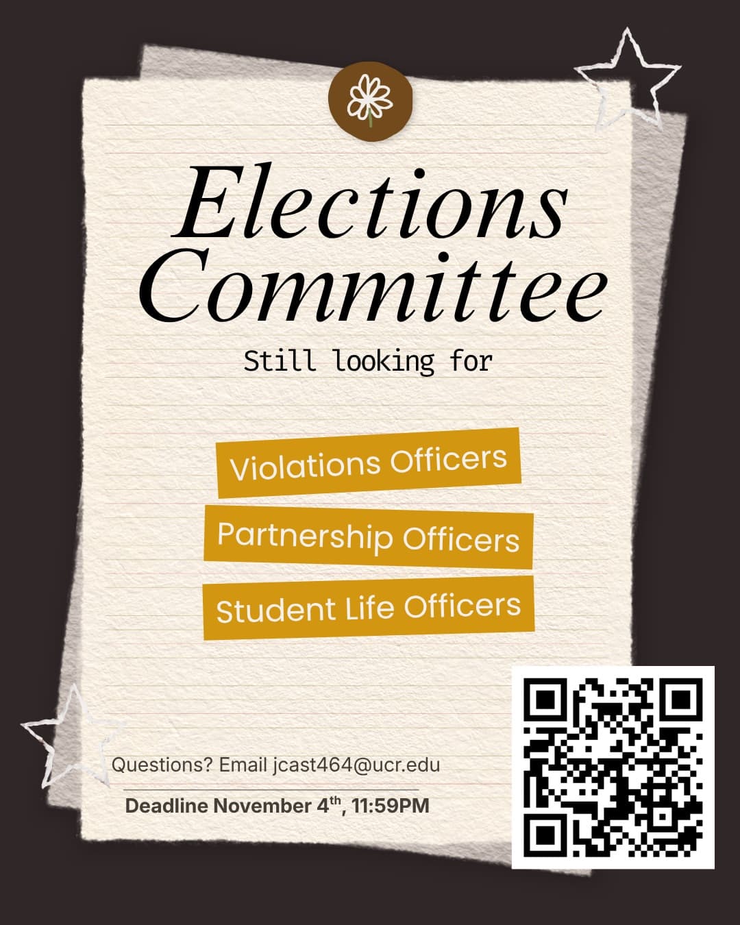 Flyer for Elections Committee Application Deadline