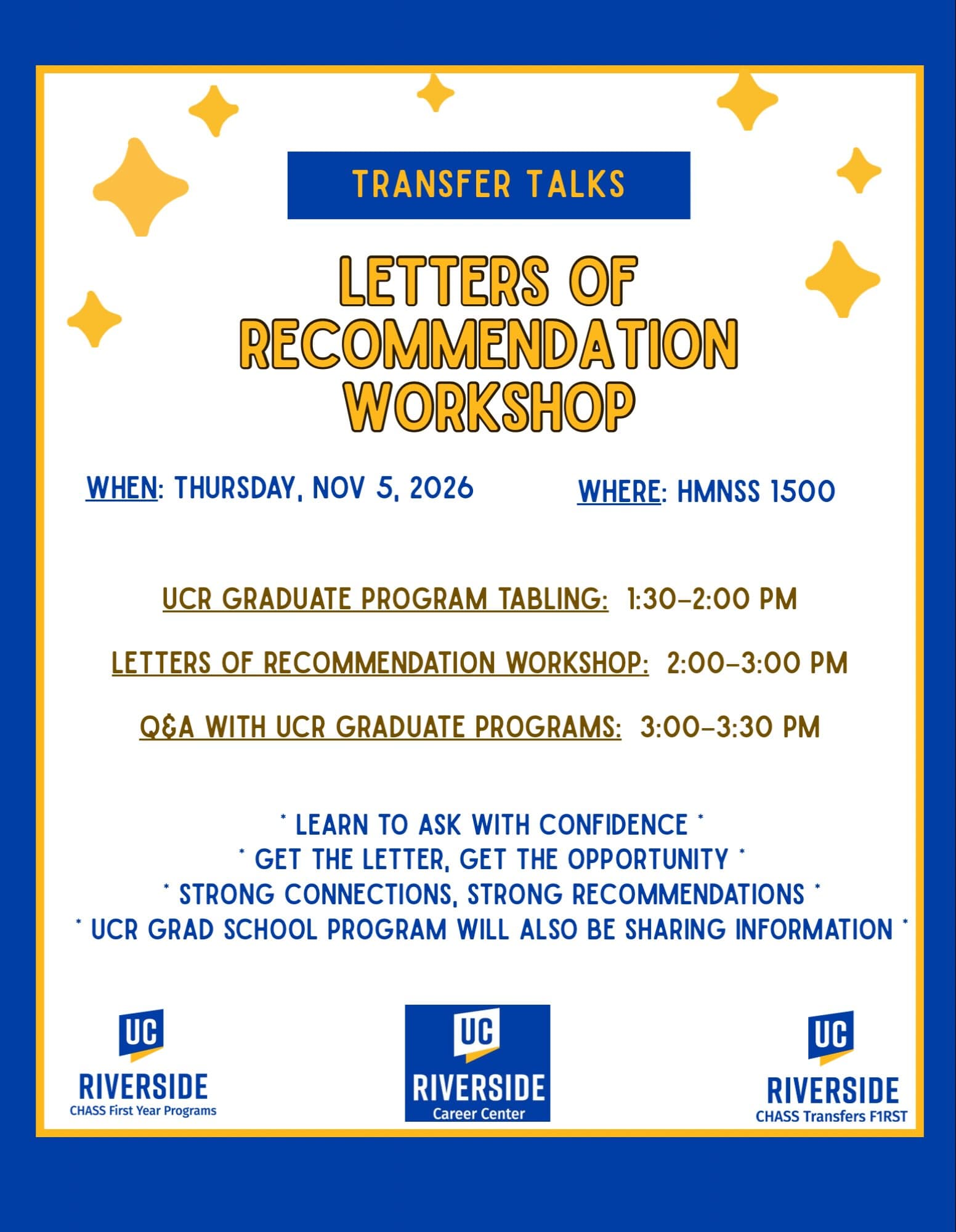 Flyer for Transfer Talk: Letters of Recommendation Workshop