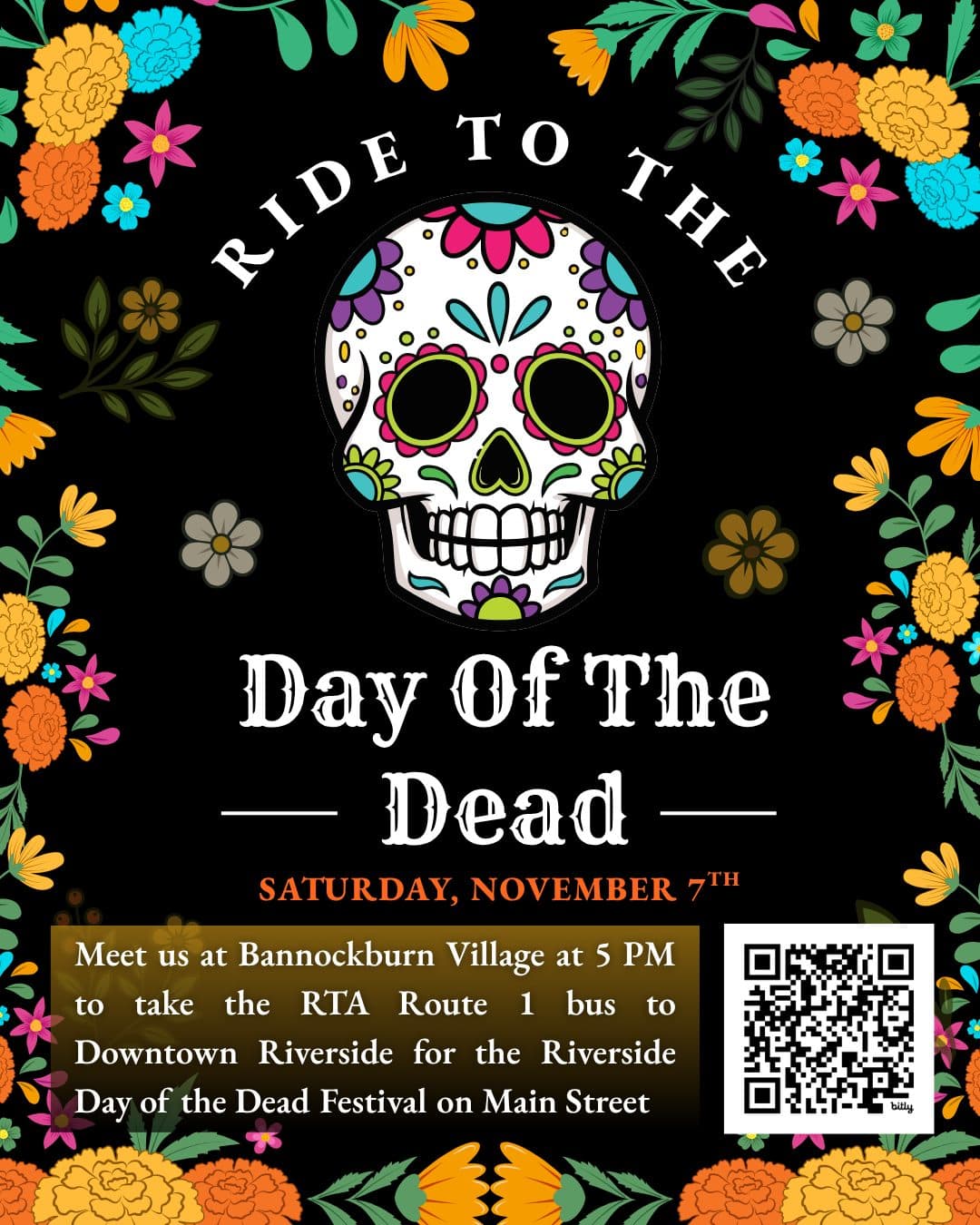 Flyer for Ride to the Riverside Day of the Dead Festival