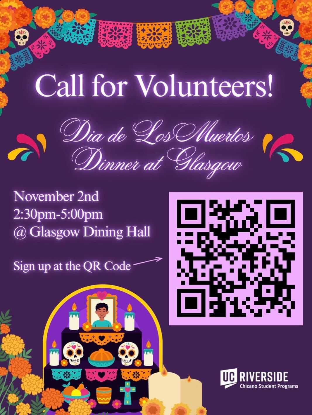 Flyer for Día de los Muertos Volunteer Shift