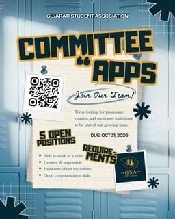 Gujarati Student Association Committee Application Deadline, Today flyer