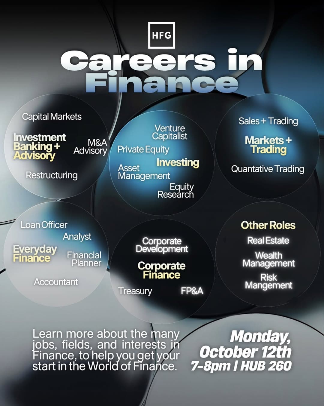 Flyer for Careers in Finance Workshop