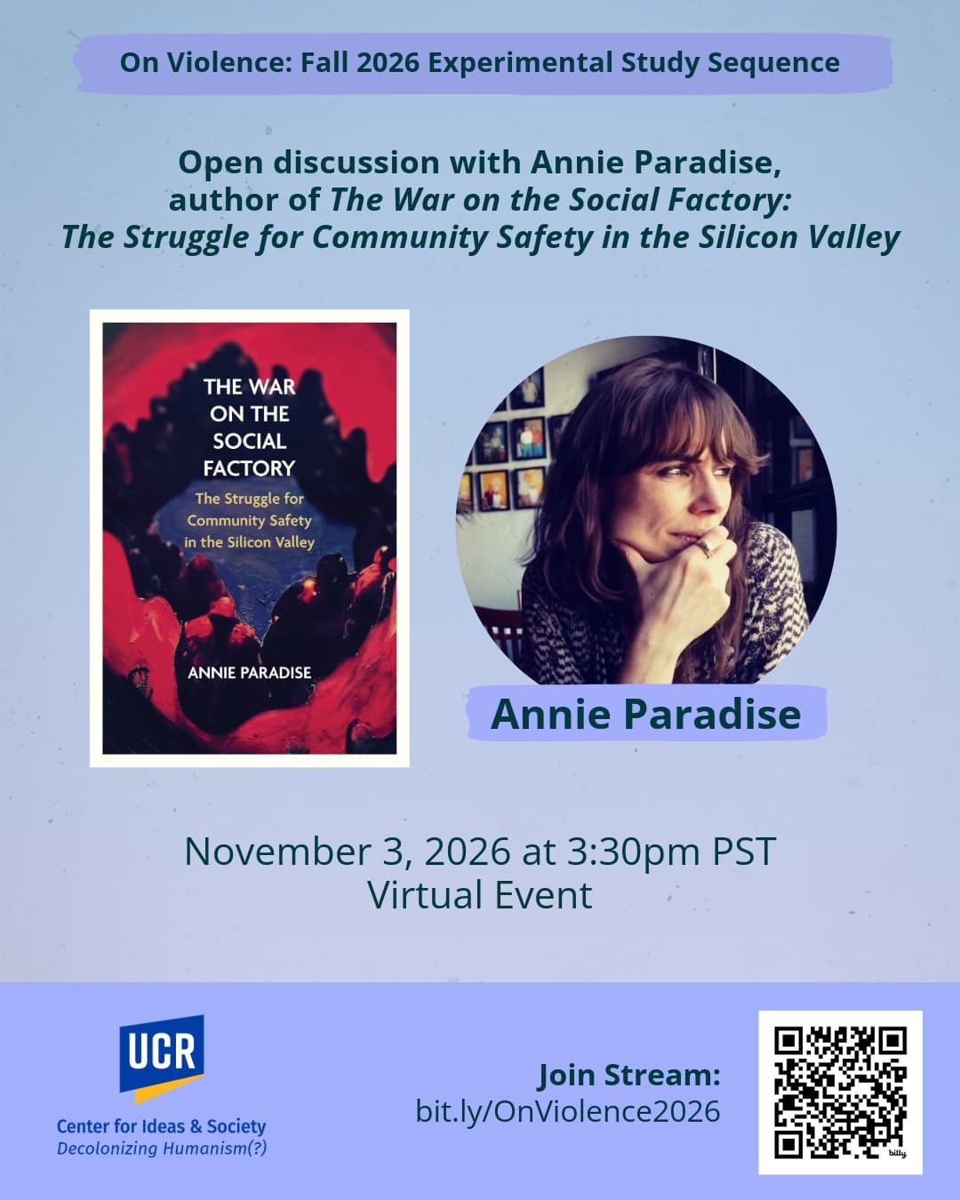 Flyer for Open discussion with Annie Paradise: The War on the Social Factory