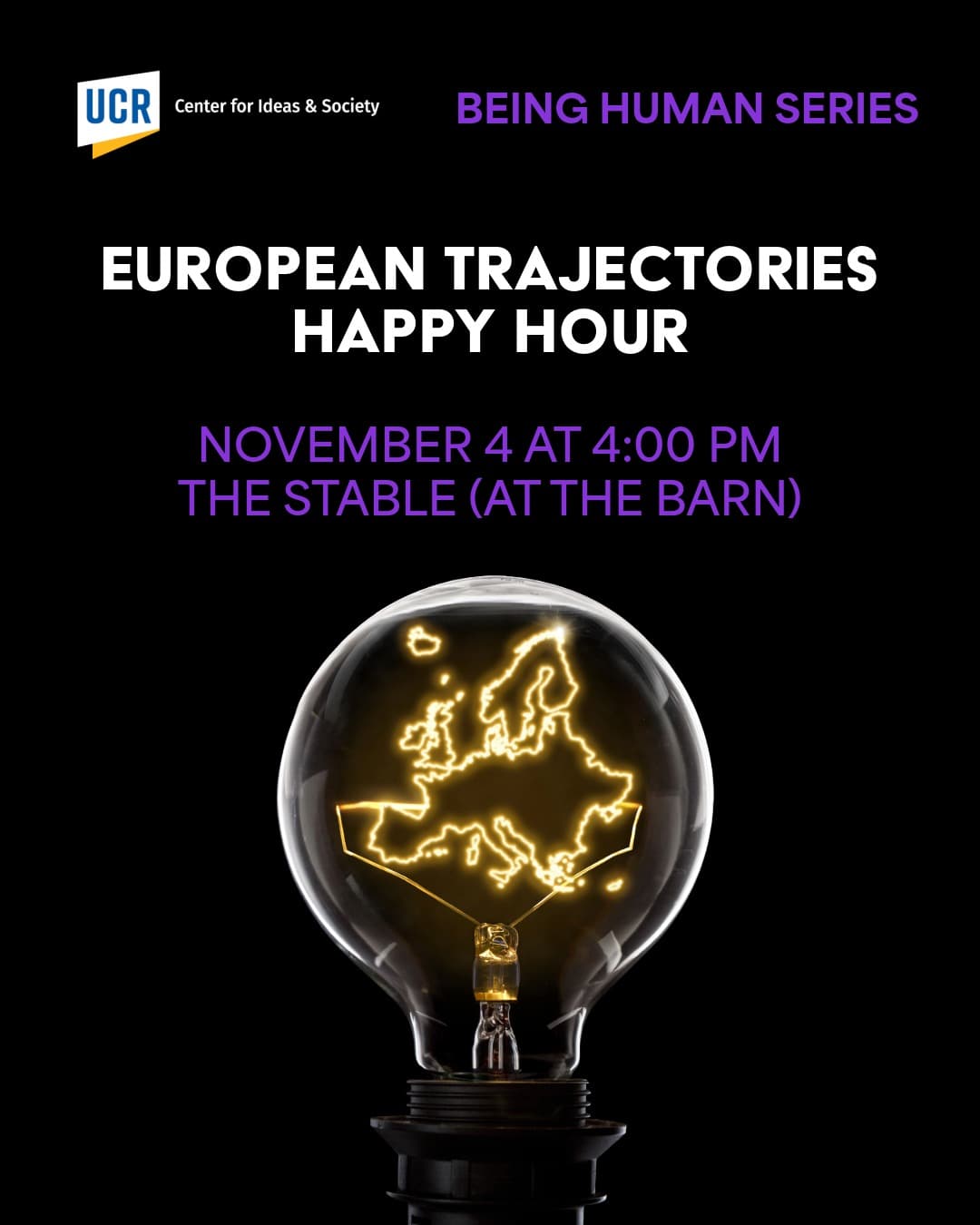 Flyer for European Trajectories Happy Hour