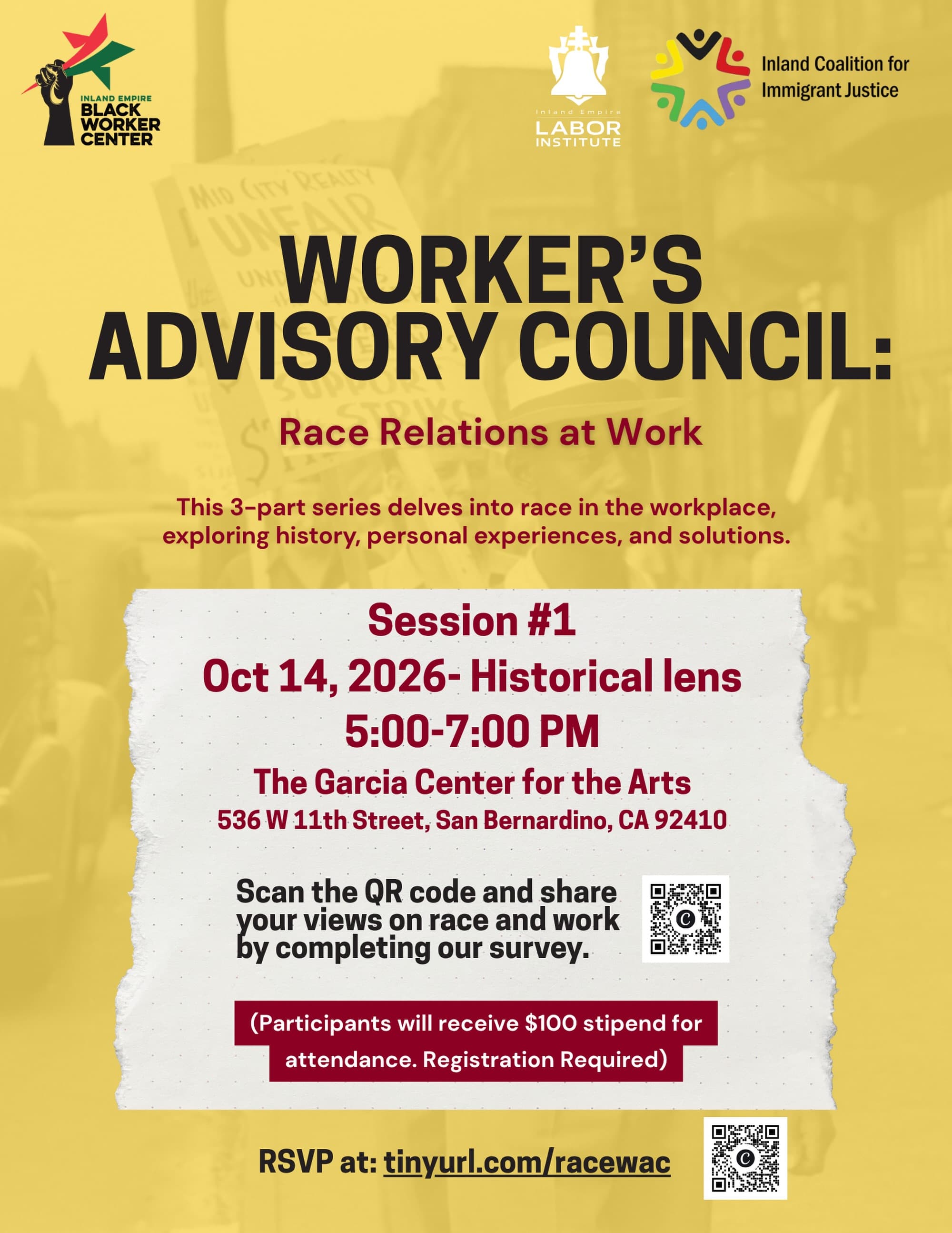 Flyer for Race Relations at Work: Session #1 - Historical lens