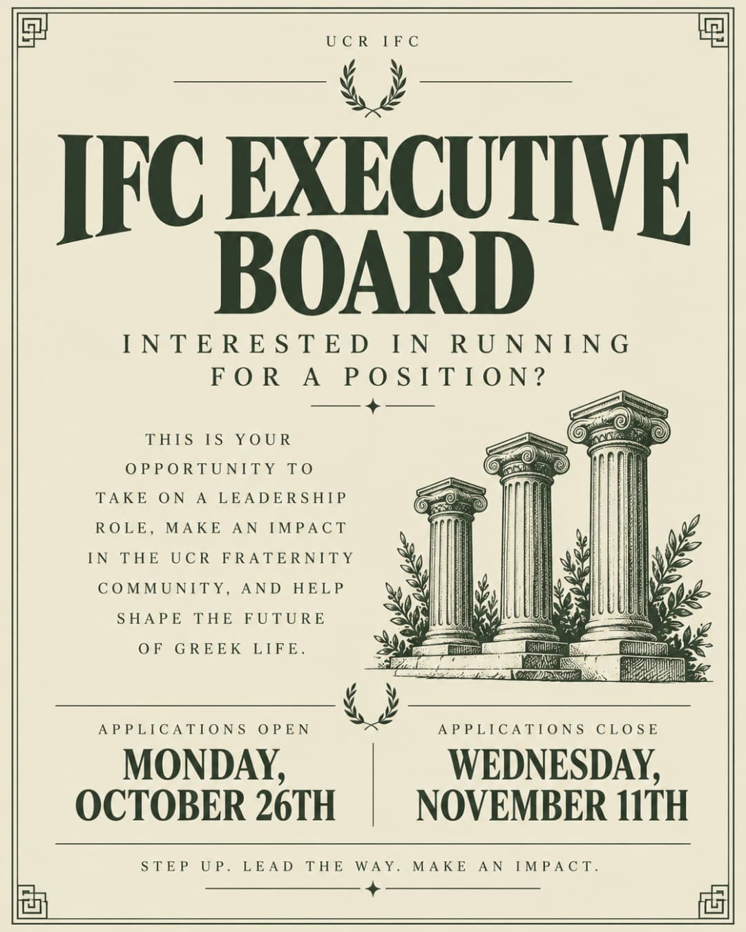 Flyer for UCR IFC Executive Board Application Deadline
