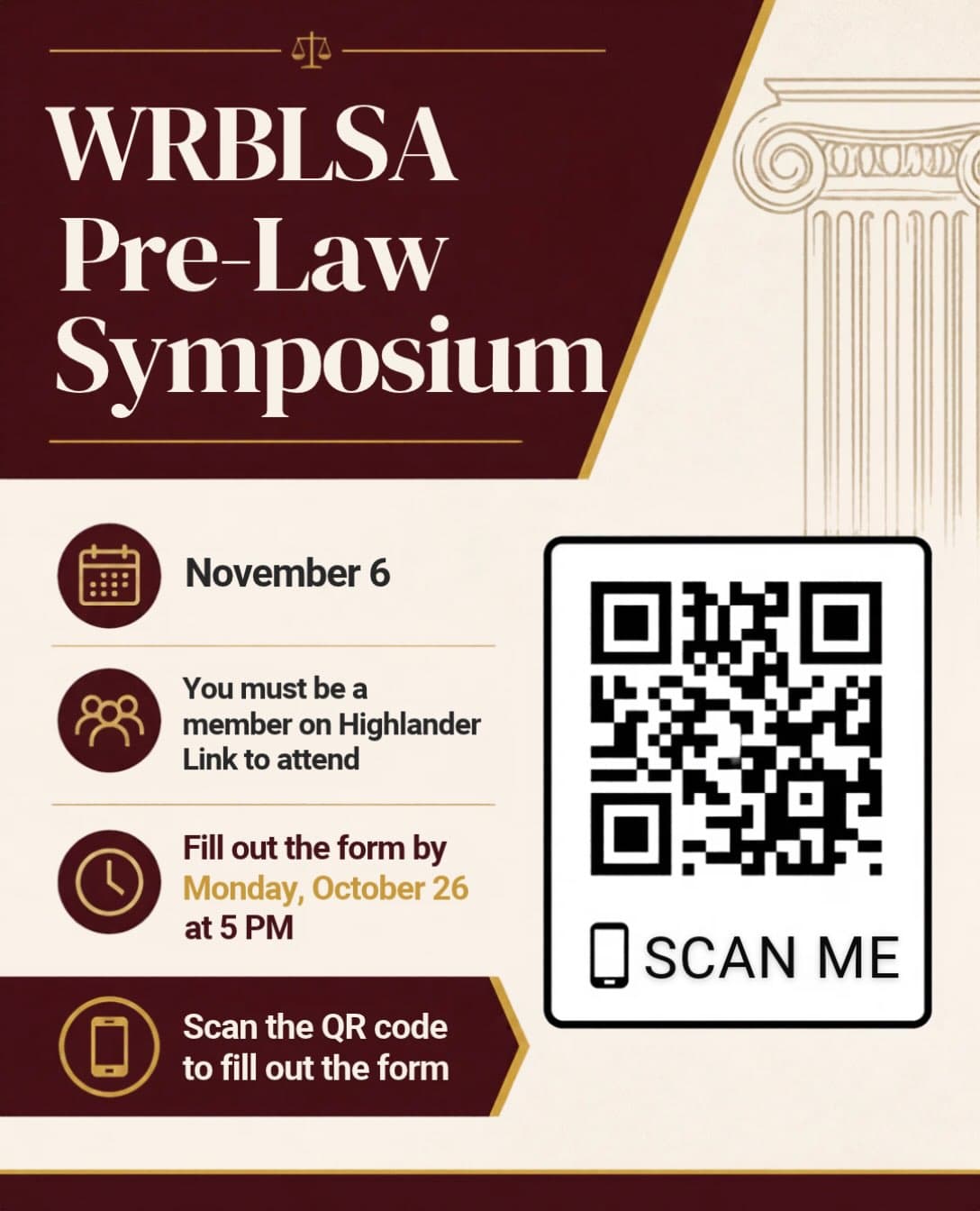 Flyer for WRBLSA Pre-Law Symposium