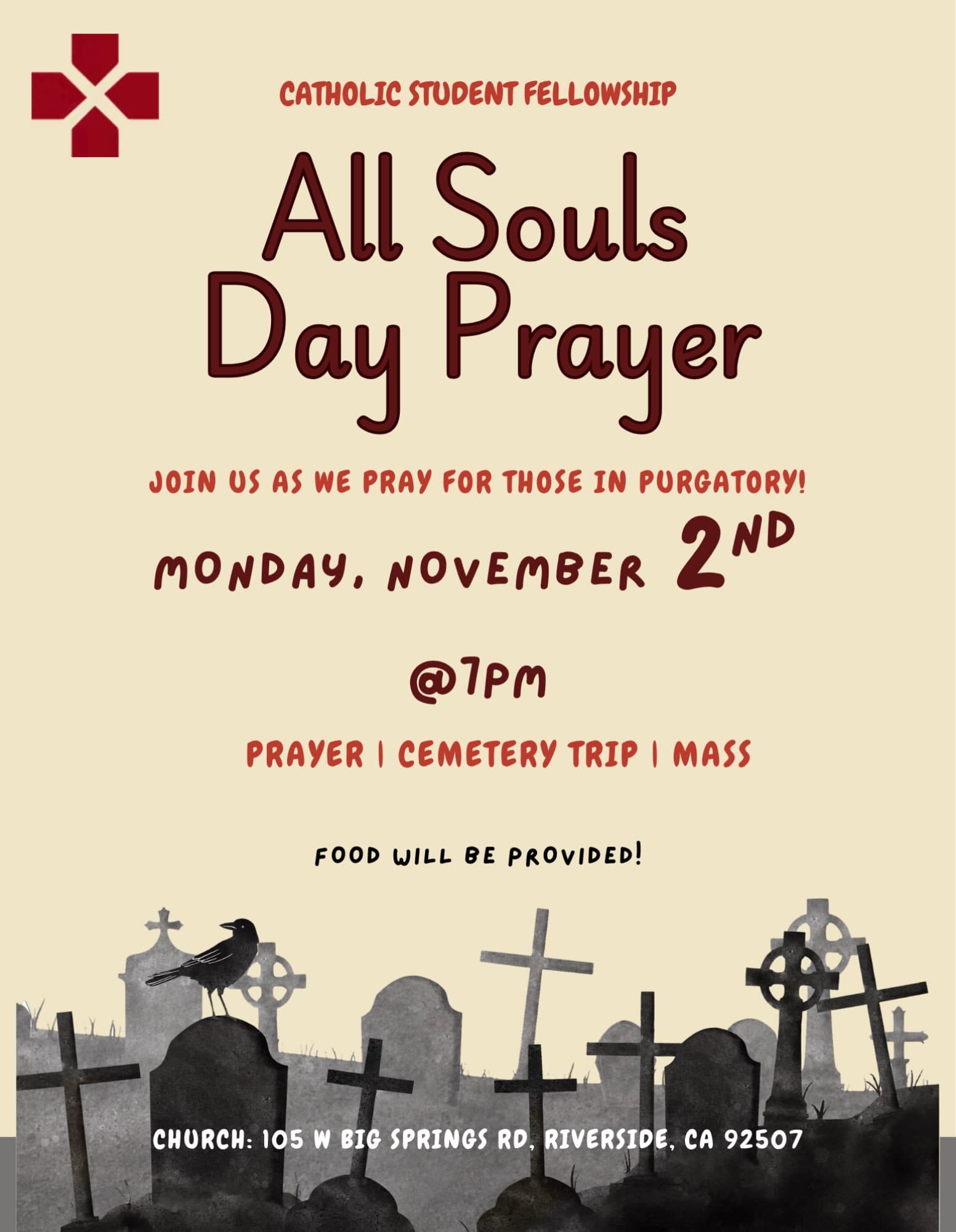 Flyer for All Souls Day Prayer, Cemetery Trip, and Mass
