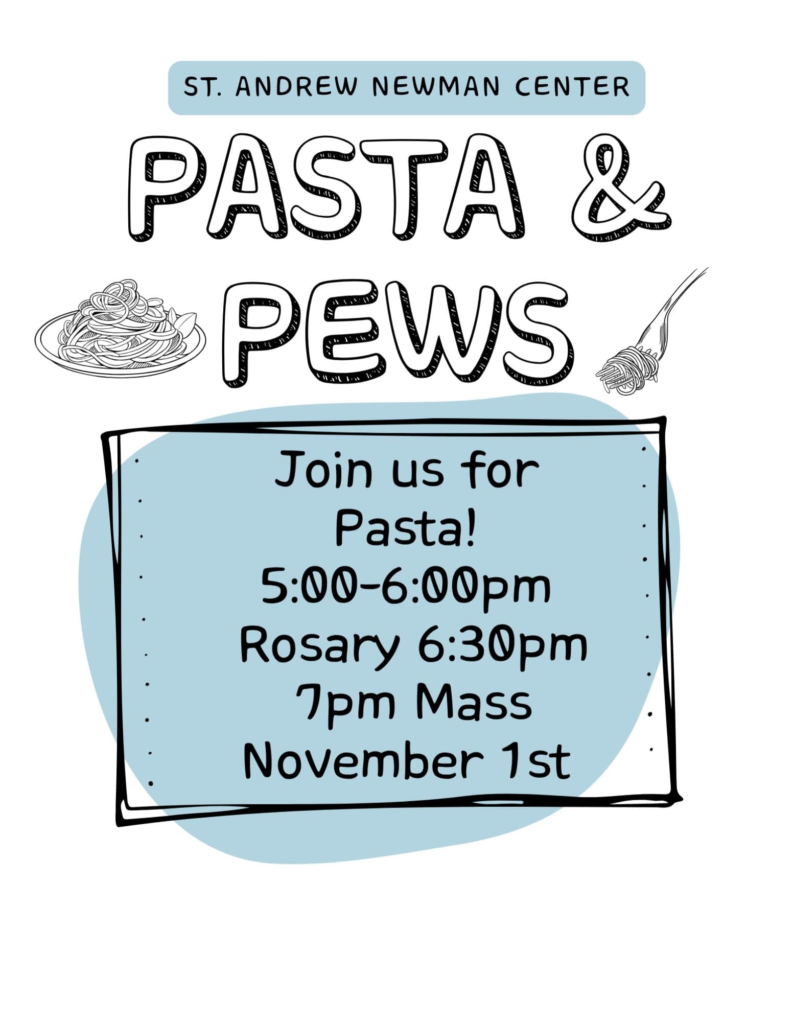 Flyer for Pasta & Pews