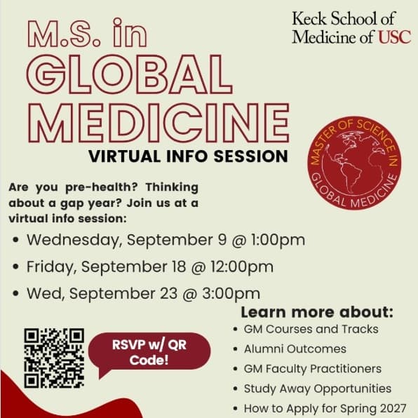 Flyer for M.S. in Global Medicine Virtual Info Session
