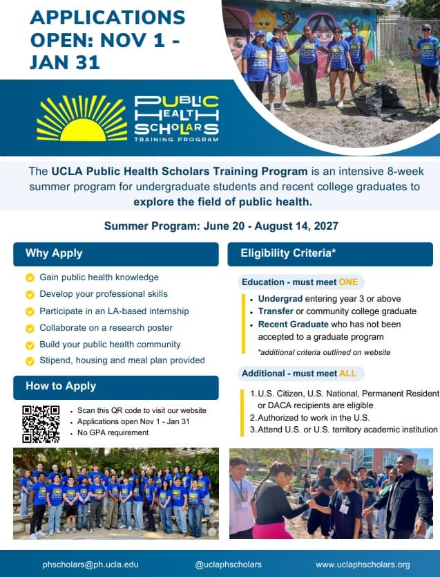 Flyer for UCLA Public Health Scholars Training Program Virtual Information Session