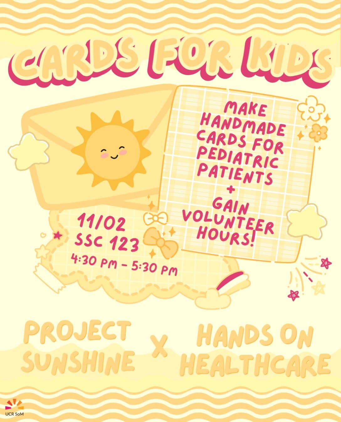 Flyer for Cards for Kids: Project Sunshine x Hands on Healthcare Collab Meeting