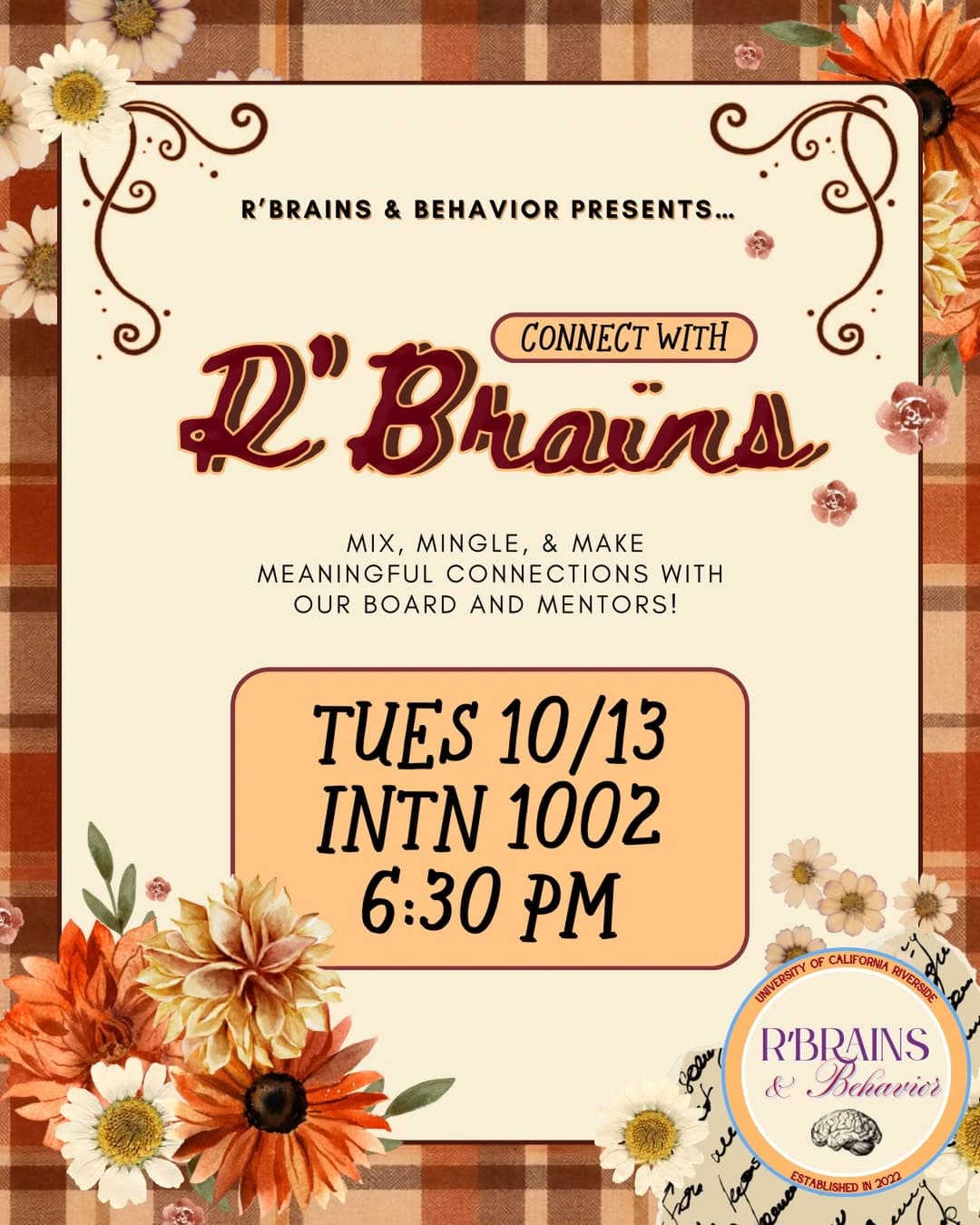 Flyer for R'Brains & Behavior Mixer