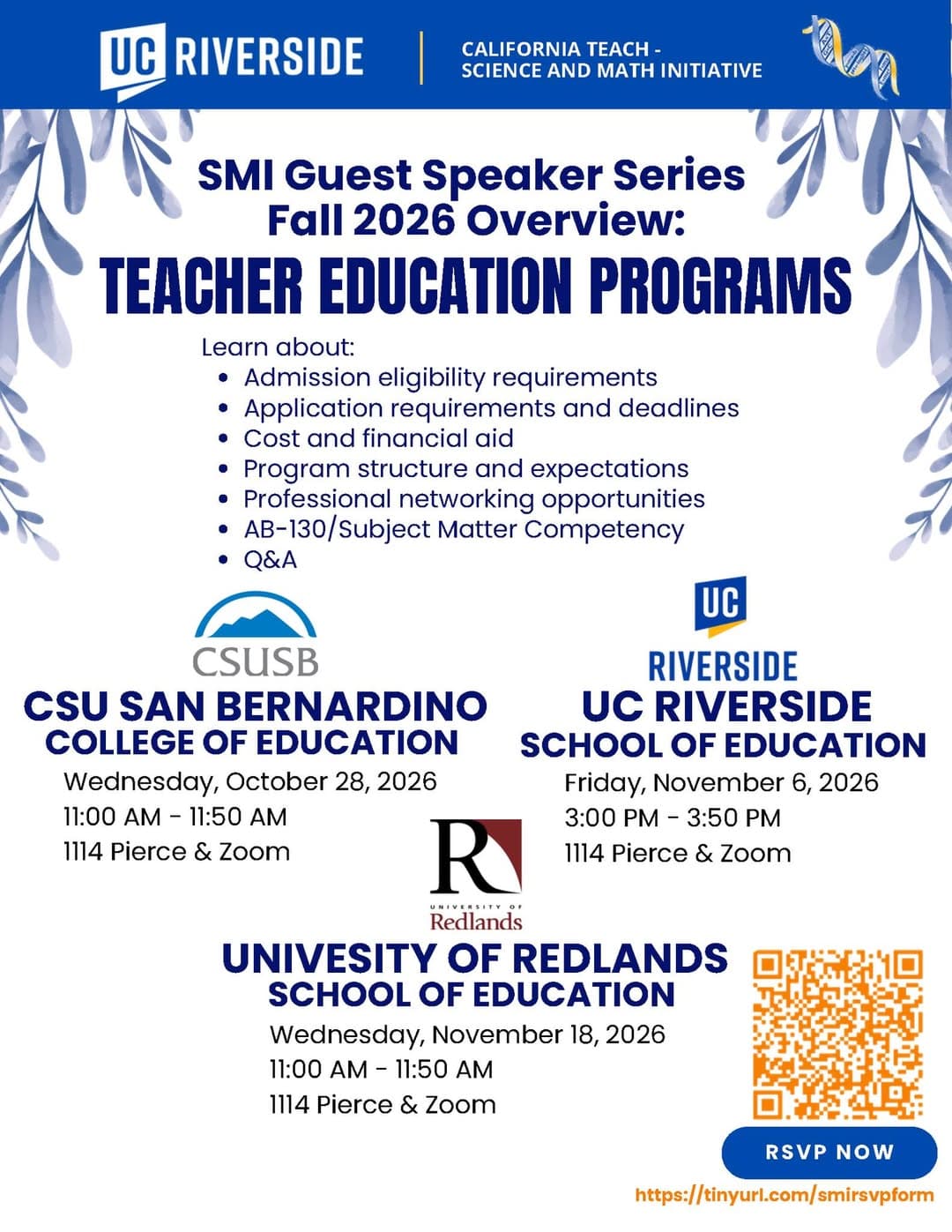 Flyer for SMI Guest Speaker Series: CSUSB College of Education
