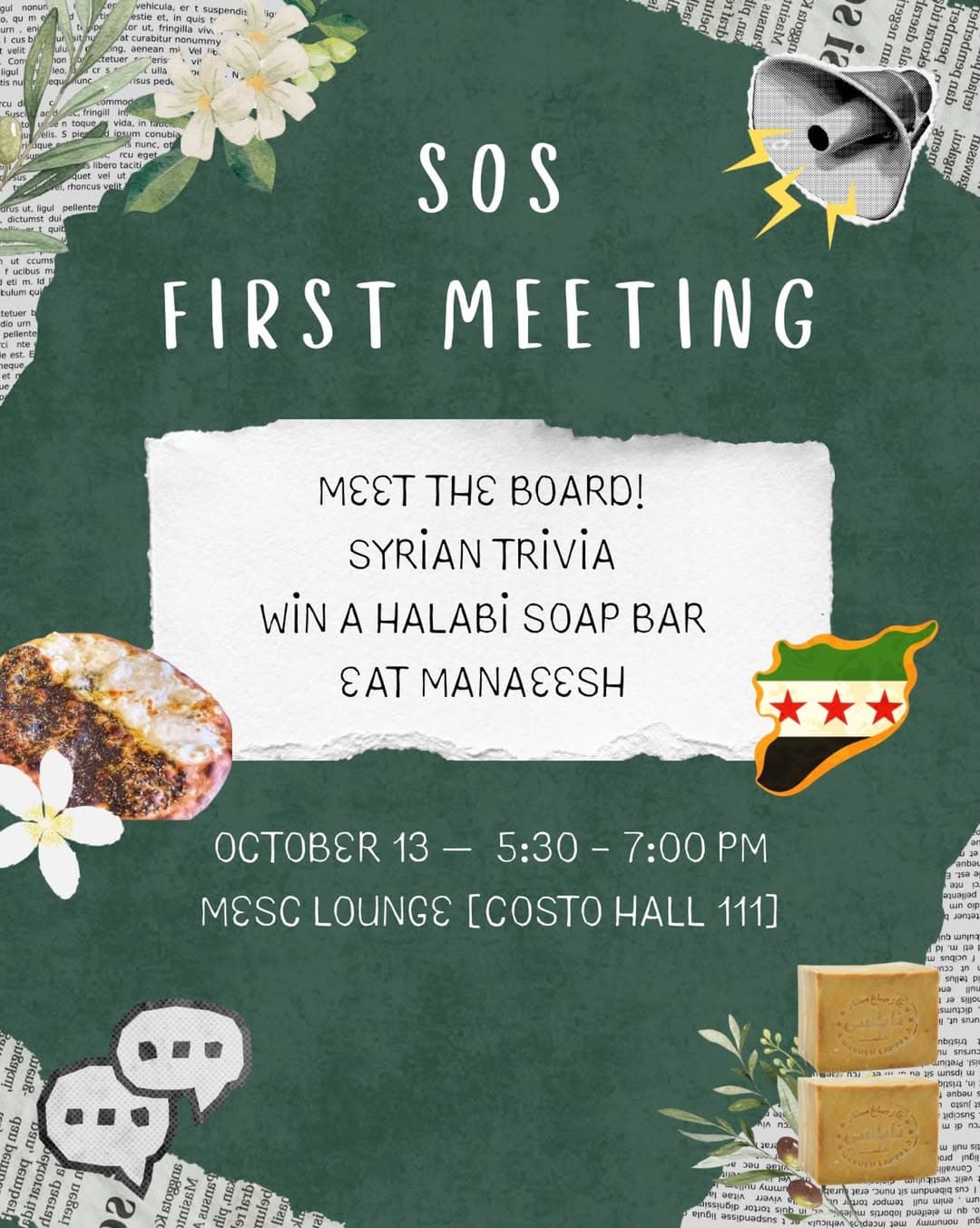 Flyer for Syrian Student Association First Meeting