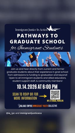PATHWAYS TO GRADUATE SCHOOL for Immigrant Students, Wednesday flyer