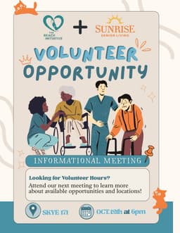 The Reach Initiative + Sunrise Senior Living Volunteer Opportunity Informational Meeting, Today flyer