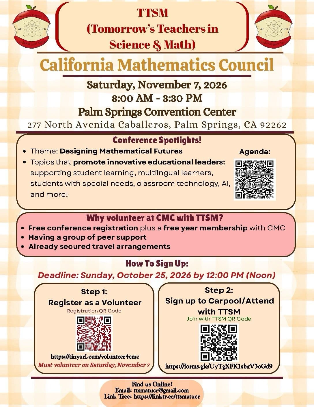 Flyer for California Mathematics Council Conference with TTSM
