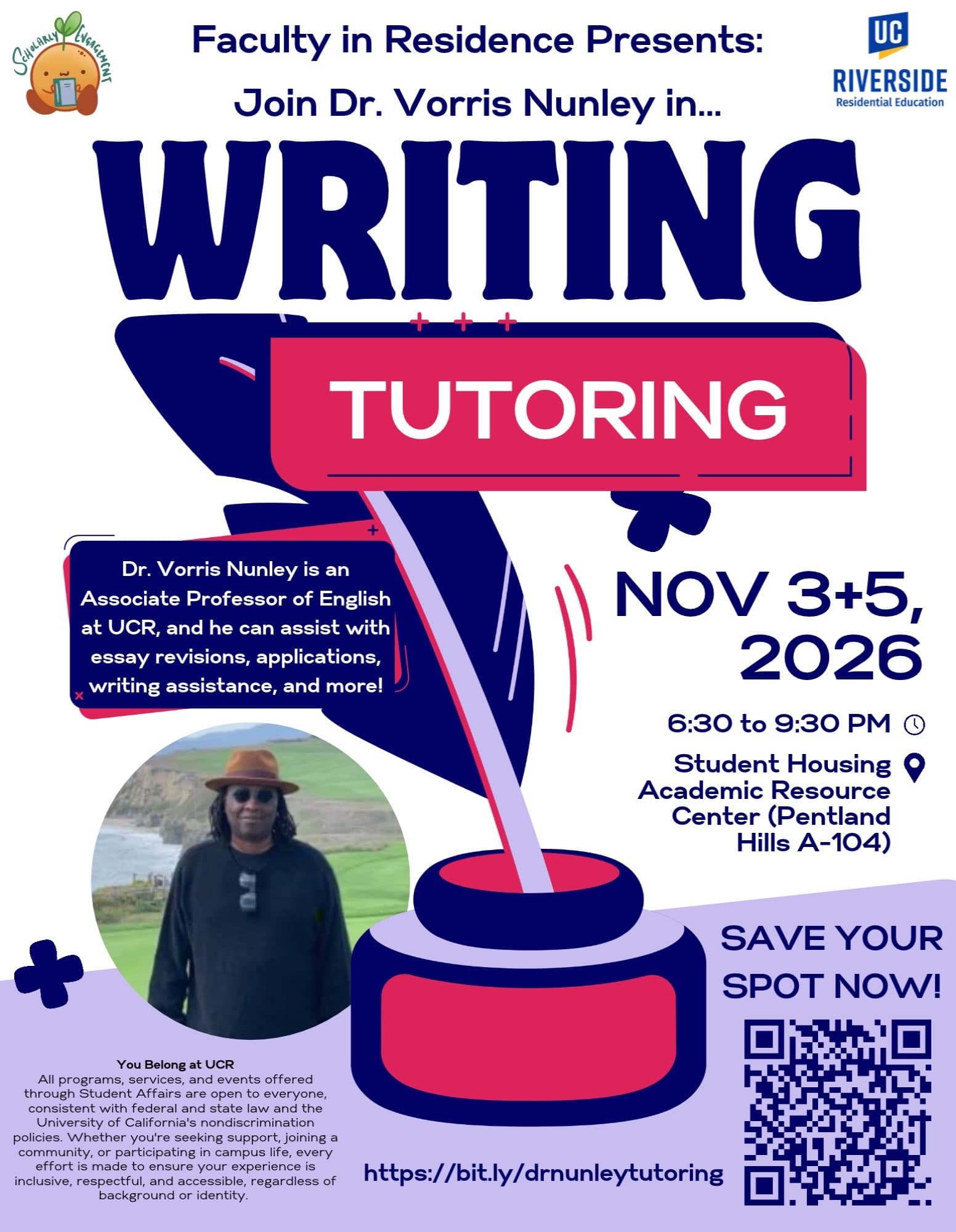 Flyer for Writing Tutoring with Dr. Vorris Nunley
