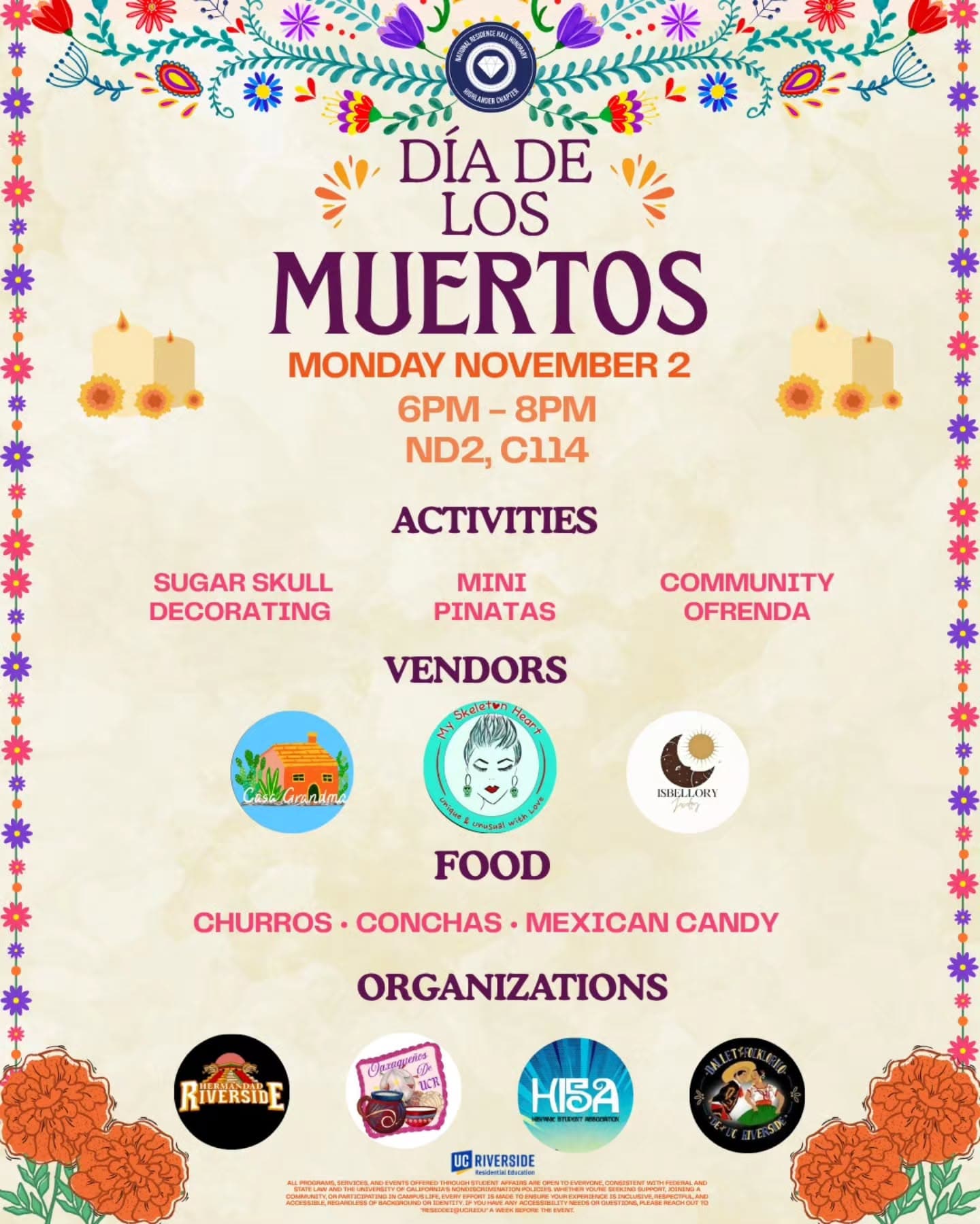 Flyer for NRHH Día De Los Muertos Event