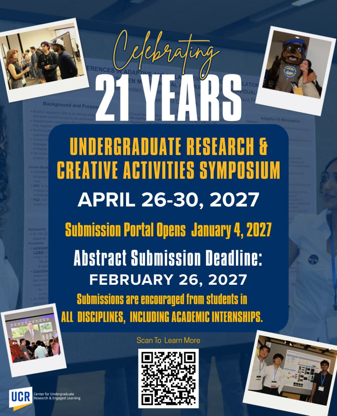 Flyer for UCR Undergraduate Research and Creative Activities Symposium Abstract Submission Deadline