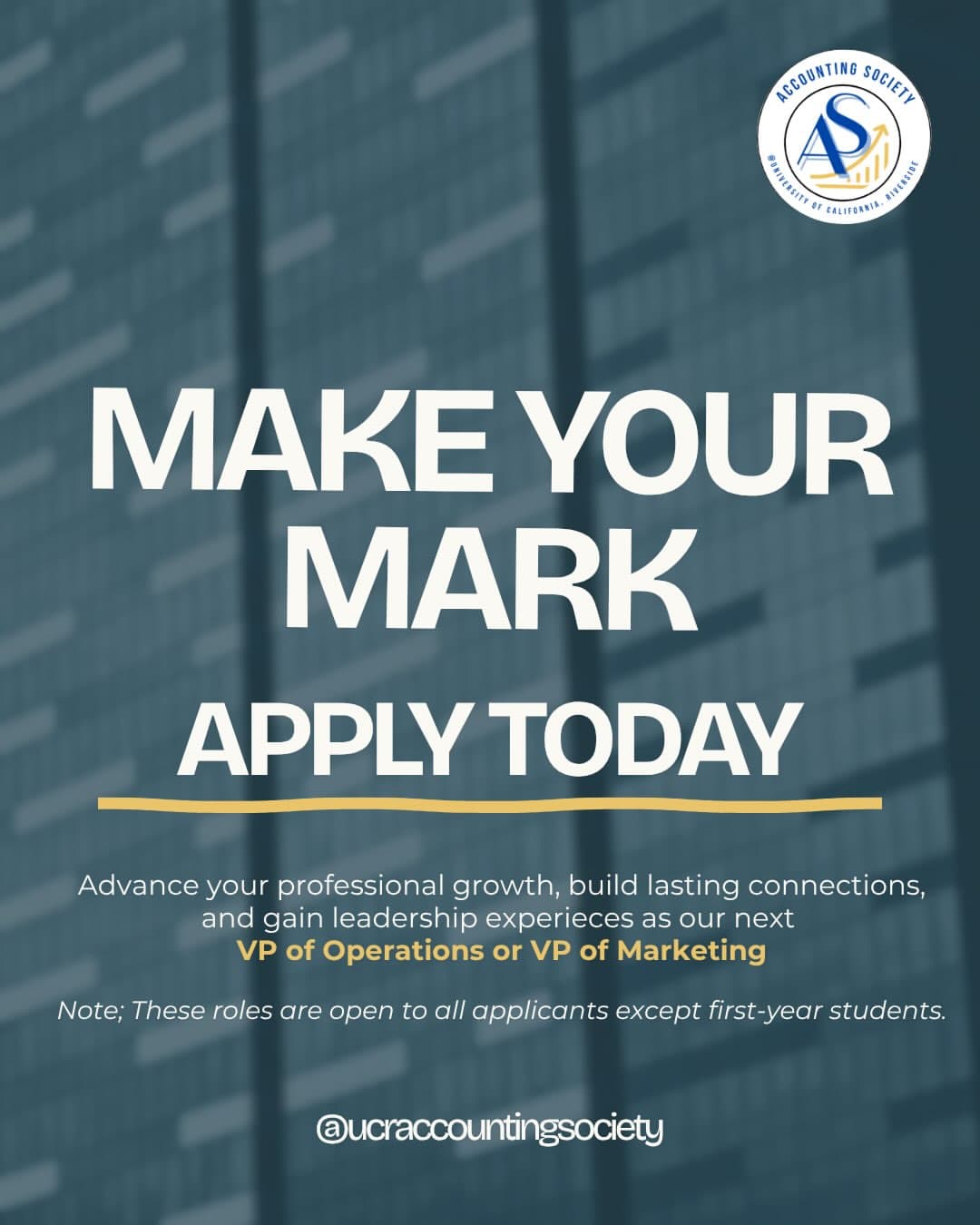 Flyer for Accounting Society Board Application Deadline