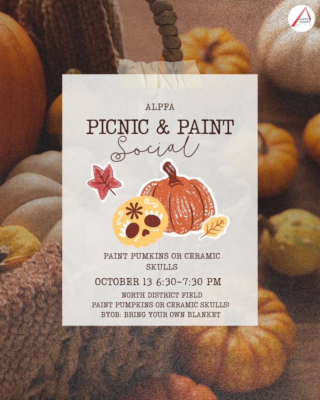 Flyer for ALPFA Pumpkin and Ceramic Skull Painting Social