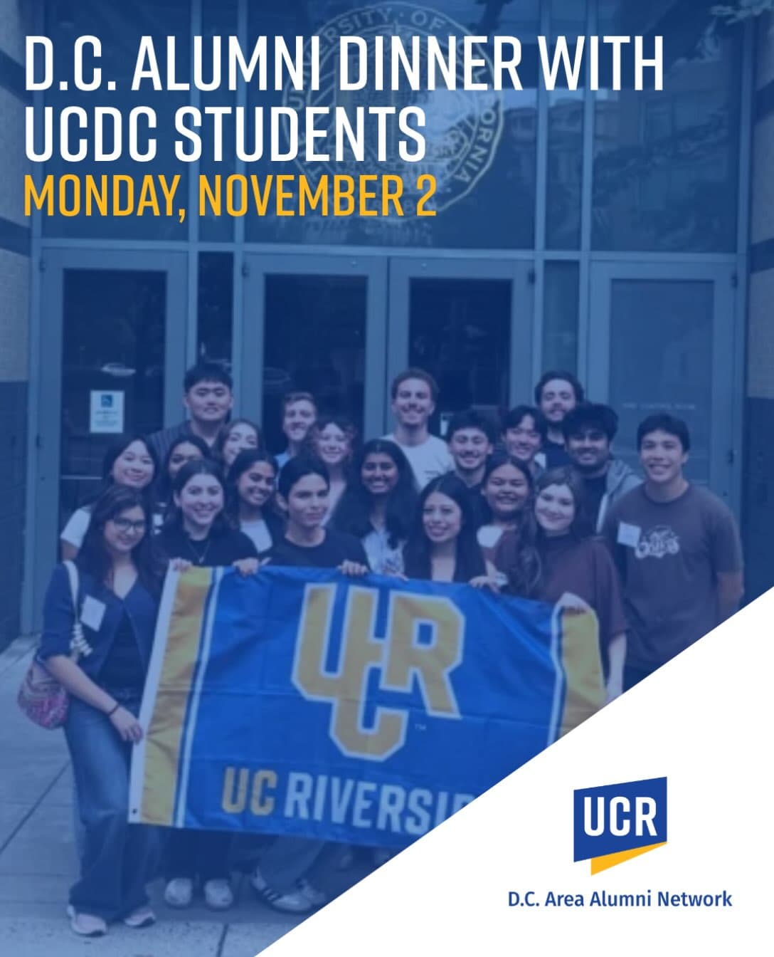 Flyer for D.C. Alumni Dinner with UCDC Students