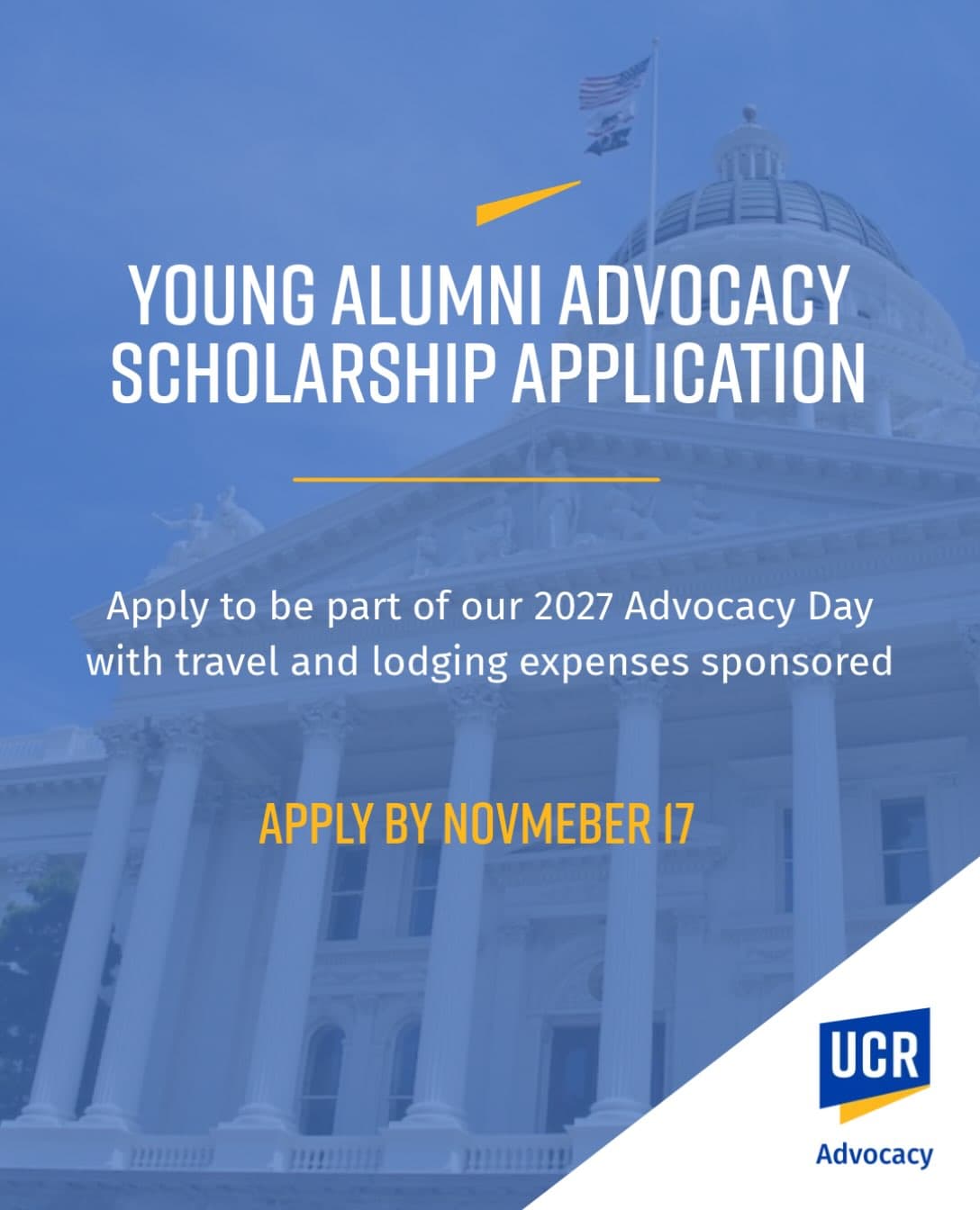 Flyer for Young Alumni Advocacy Sponsorship Application Deadline