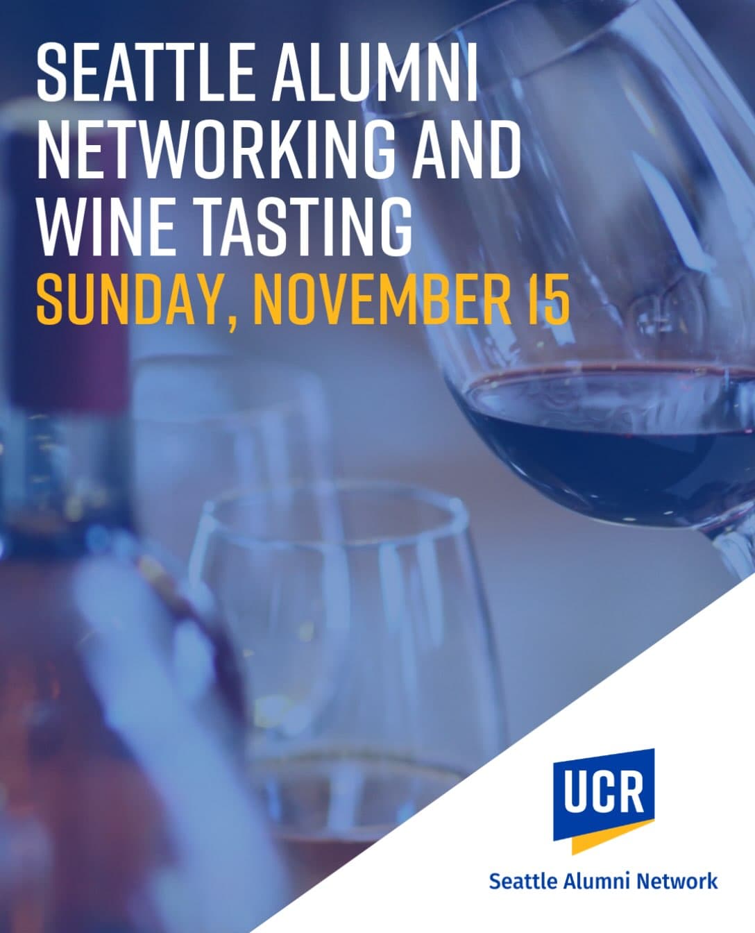 Flyer for Seattle Alumni Networking and Wine Tasting