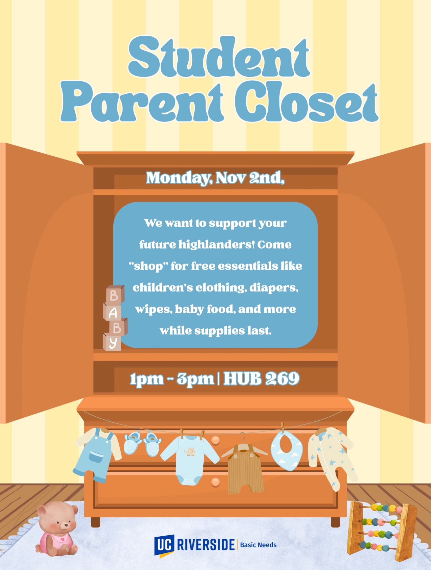 Flyer for Student Parent Closet Event