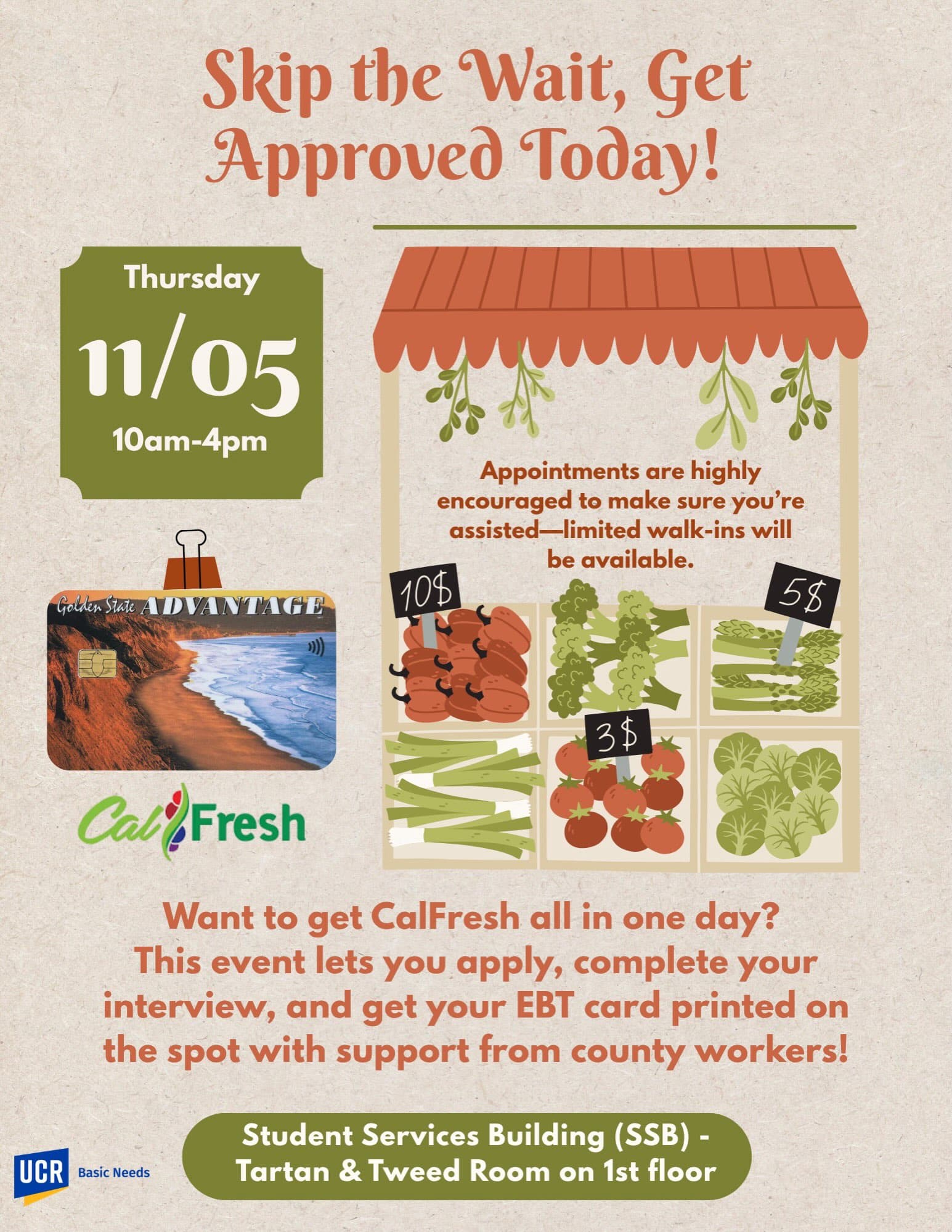 Flyer for CalFresh Application and Interview Event