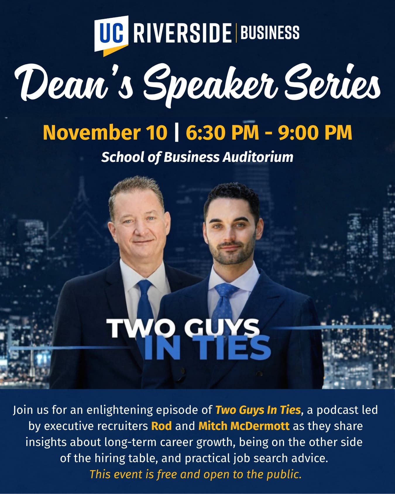 Flyer for Dean’s Speaker Series Seat Reservation Deadline