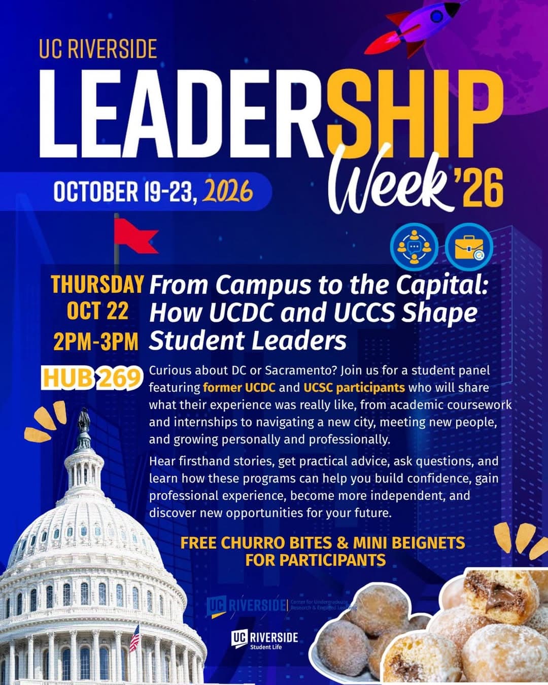 Flyer for From Campus to the Capital: How UCDC and UCCS Shape Student Leaders