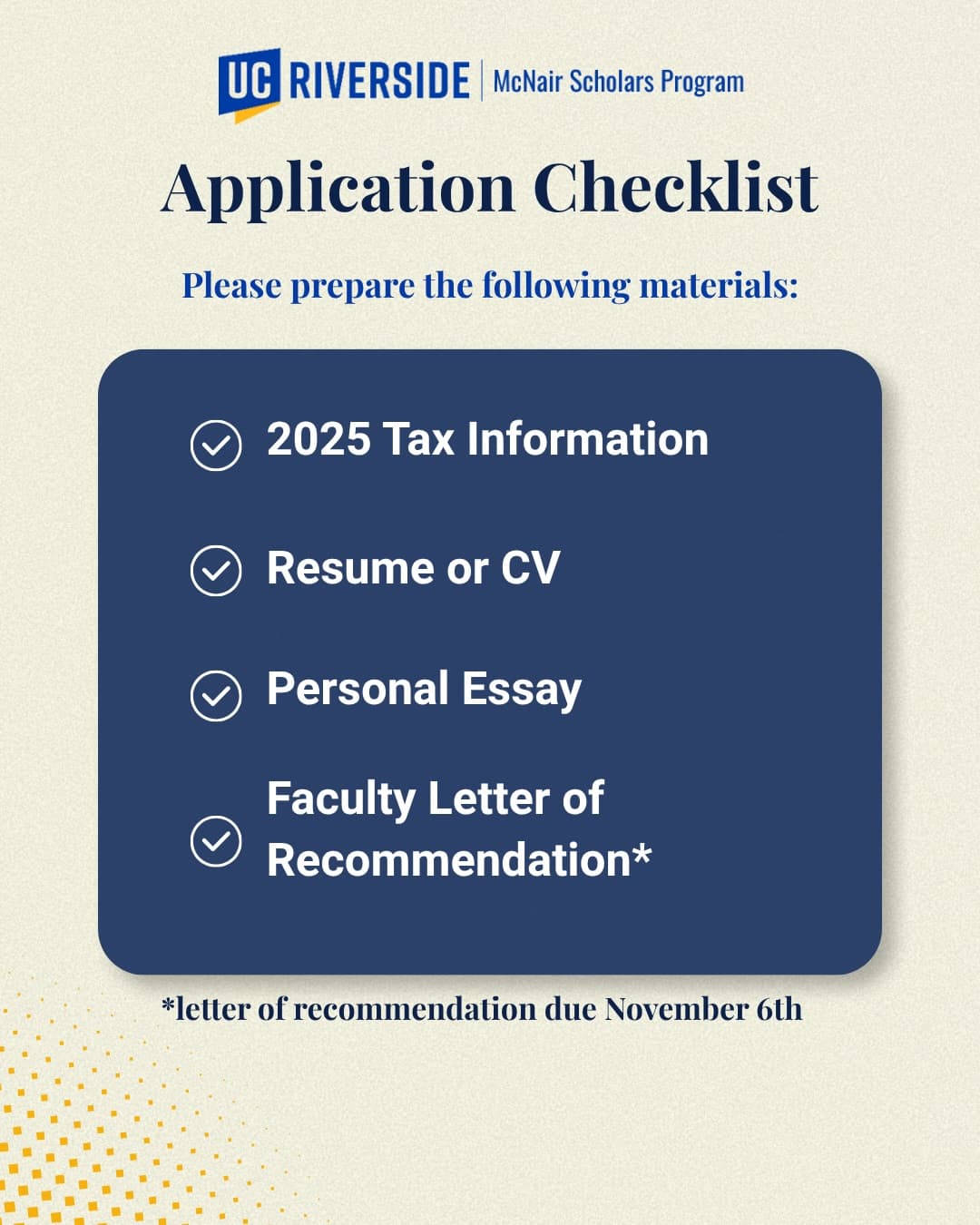 Flyer for McNair Scholars Program Faculty Letter of Recommendation Deadline