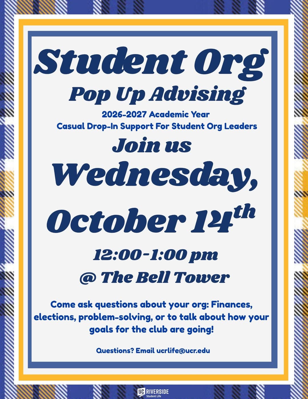 Flyer for Student Org Pop-Up Advising